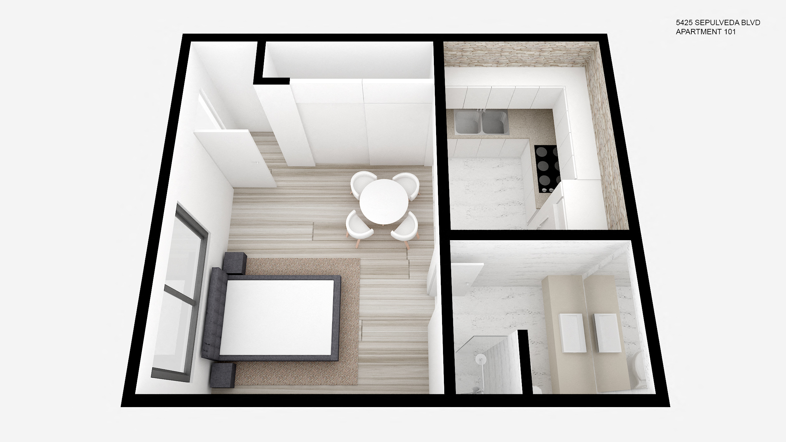 Floor plan for studio, 1 bath, 404 sqft